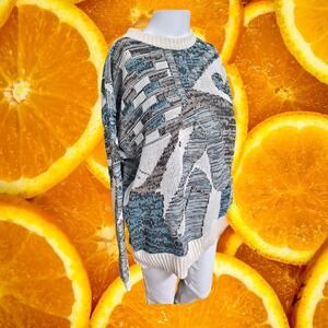 Vintage 90s Todays News Abstract Knit Sweater Mens‎ Large Colorful Pullover